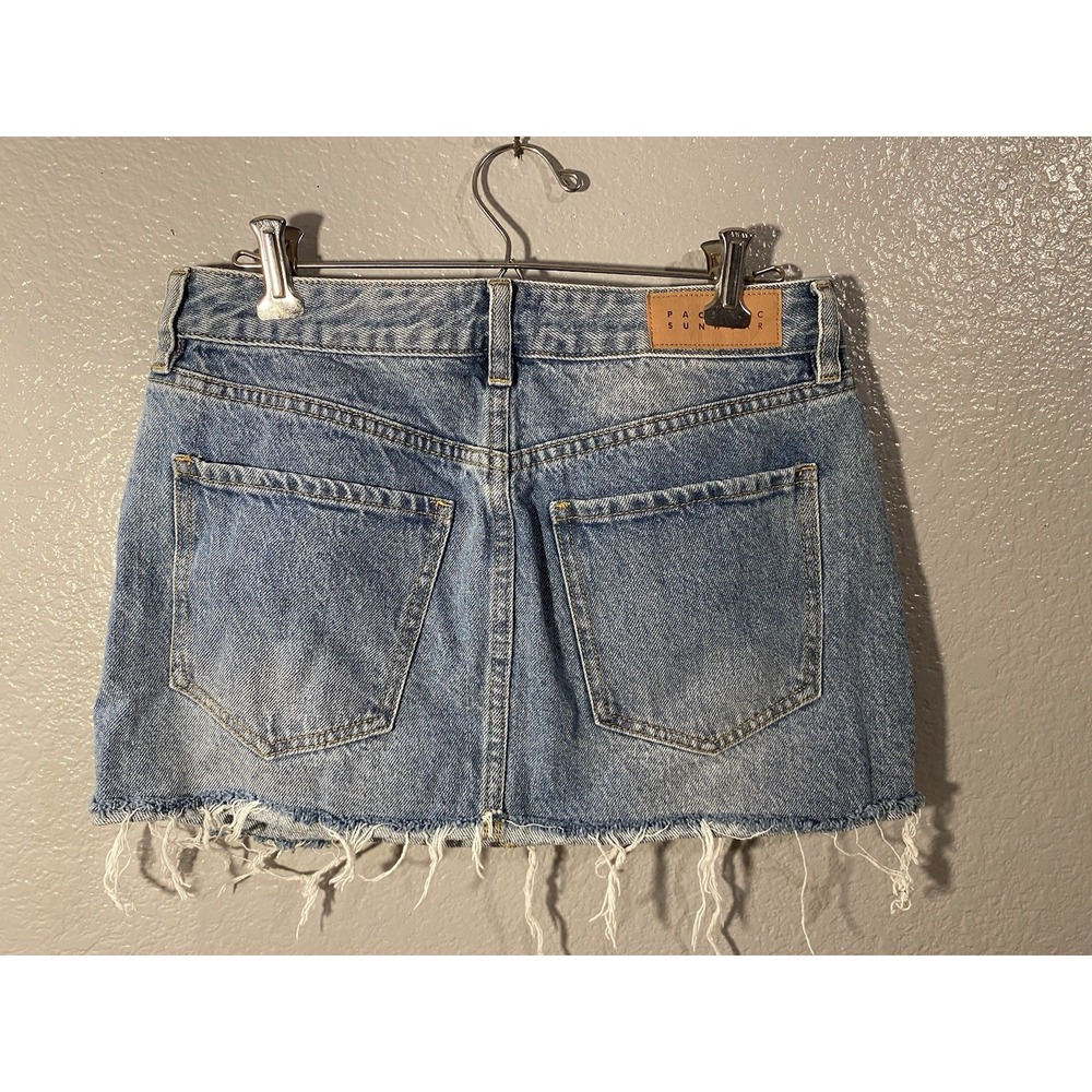 Pacsun Women Skirt 28 Blue Denim Mini Cotton Light Wash Pockets Mid Rise